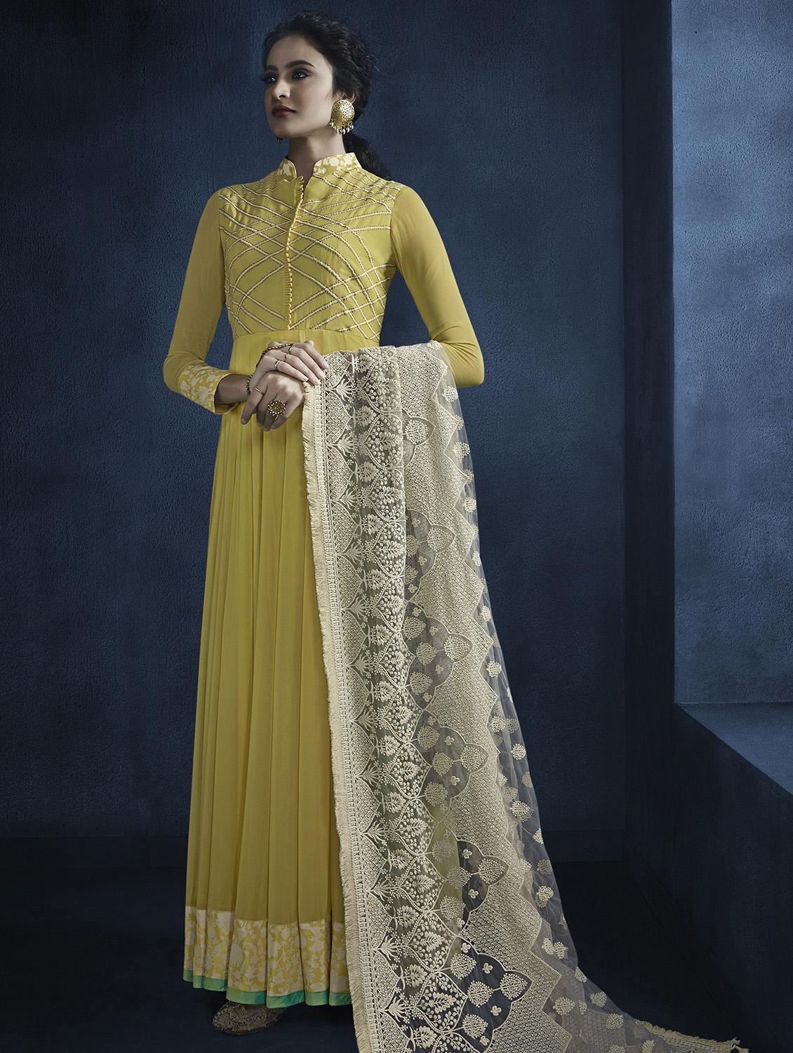 solid anarkali semi-stitched suit - 16643185 - Zoom Image - 1