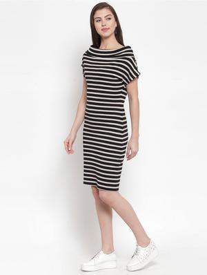off shoulder striped sheath dress - 16643434 - Standard Image - 2