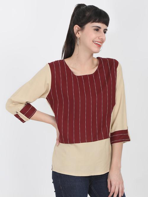 round neck color block striped top - 16643710 - Standard Image - 1