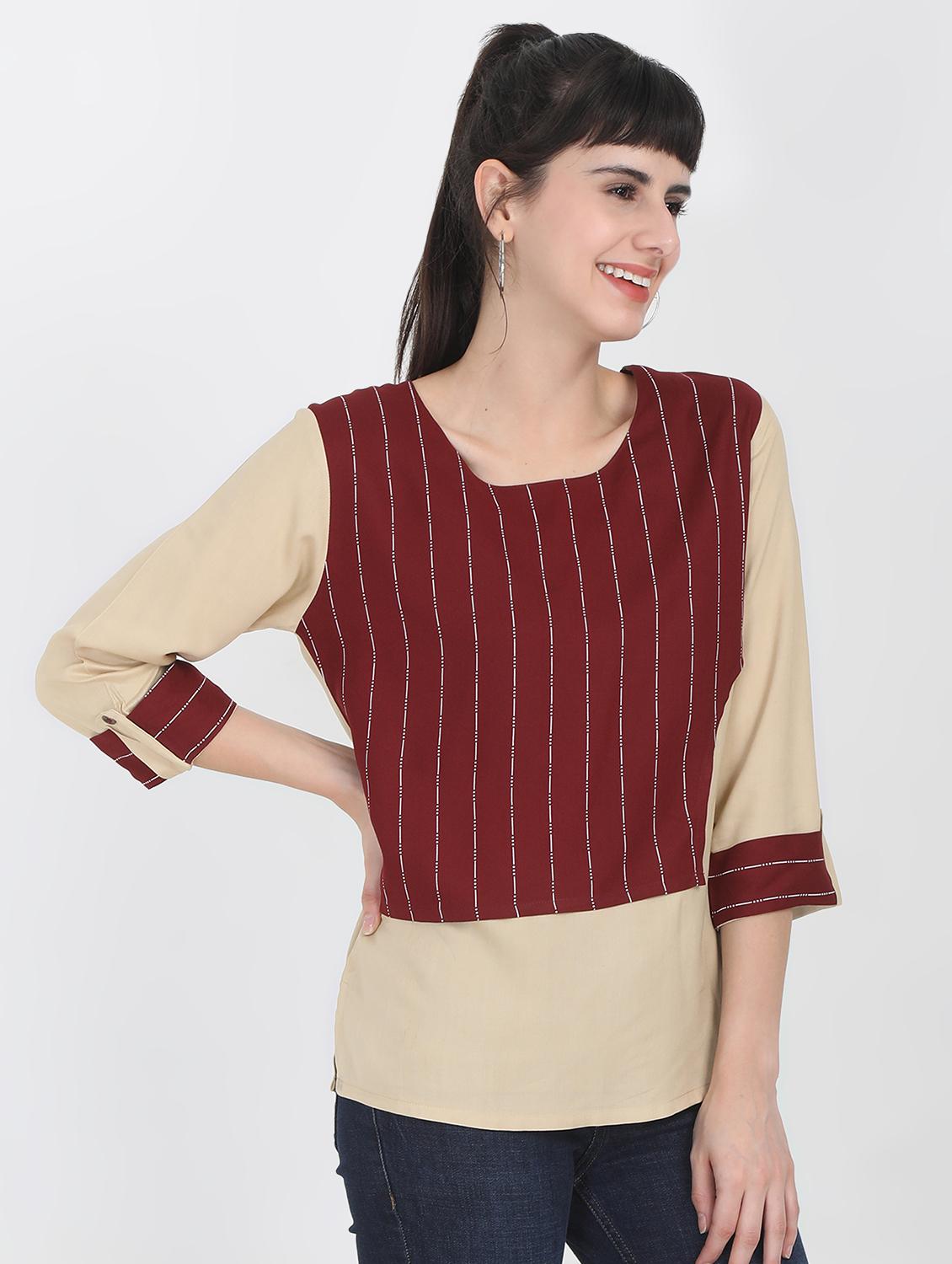 round neck color block striped top - 16643710 - Zoom Image - 1