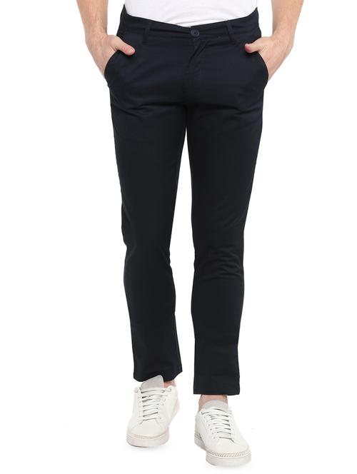 navy blue solid chinos - 16643822 - Standard Image - 1