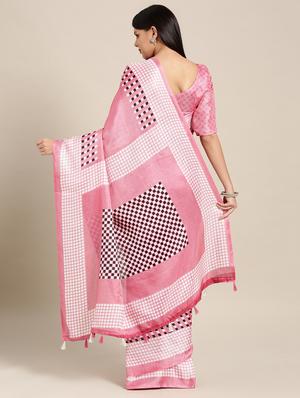 solid checkered printed saree with blouse - 16643858 - Standard Image - 2