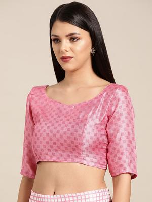 solid checkered printed saree with blouse - 16643858 - Standard Image - 3
