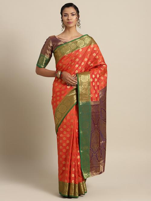 floral woven saree with blouse - 16643866 - Standard Image - 1