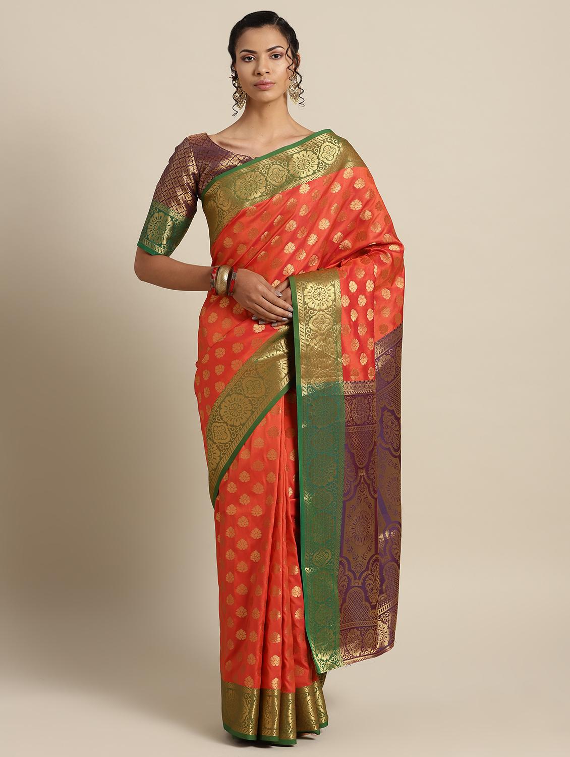 floral woven saree with blouse - 16643866 - Zoom Image - 1