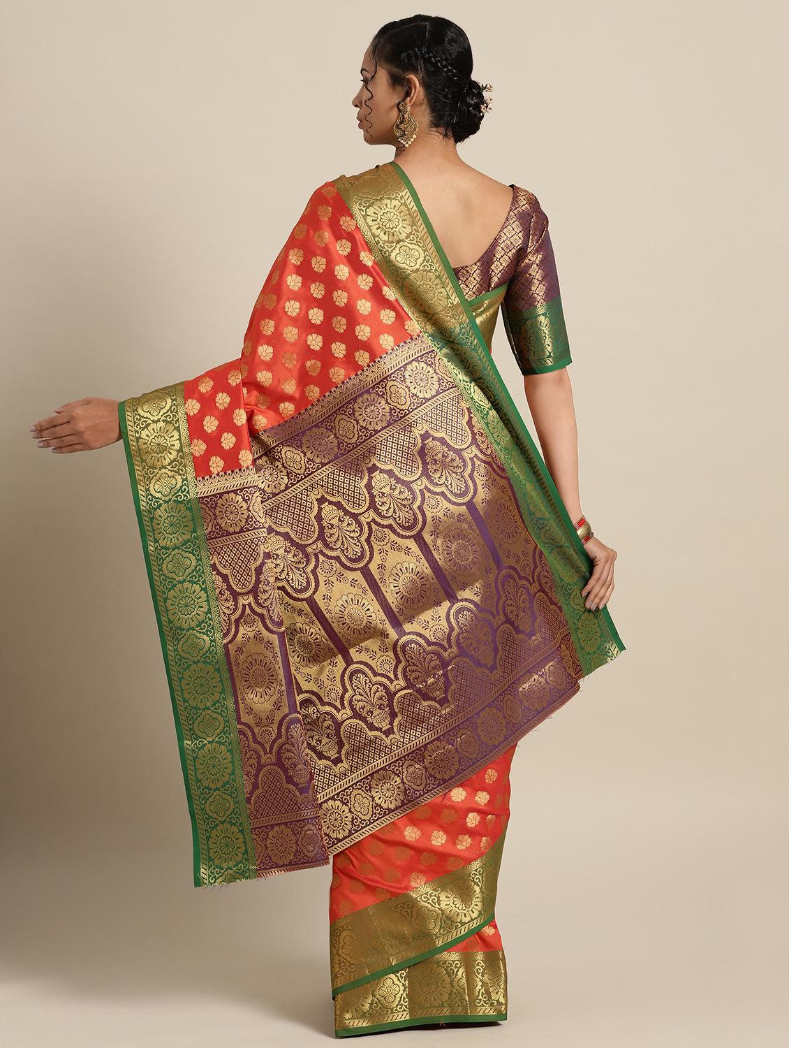 floral woven saree with blouse - 16643866 - Zoom Image - 2