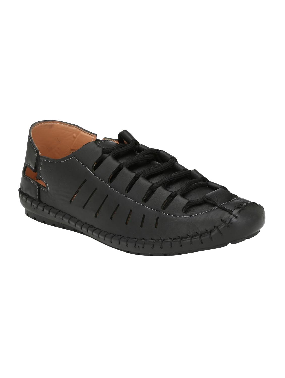 black leatherette slip on sandals - 16644004 - Zoom Image - 1