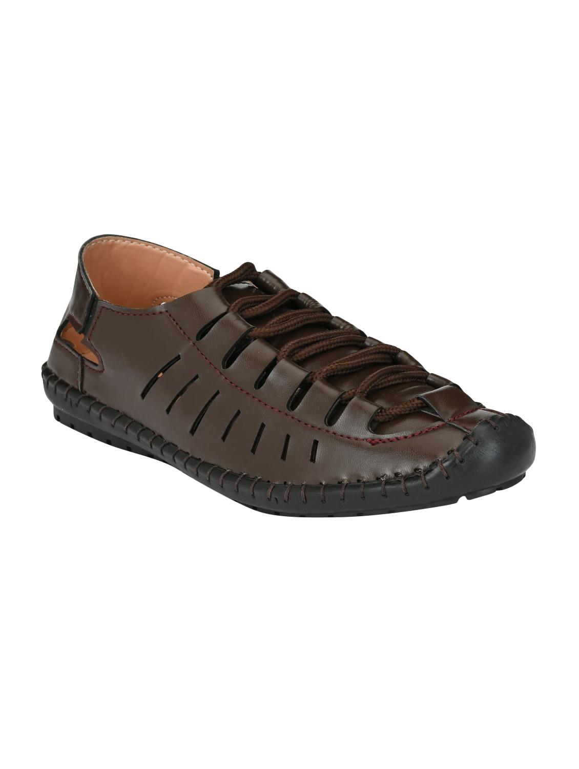brown leatherette slip on sandals - 16644005 - Zoom Image - 1