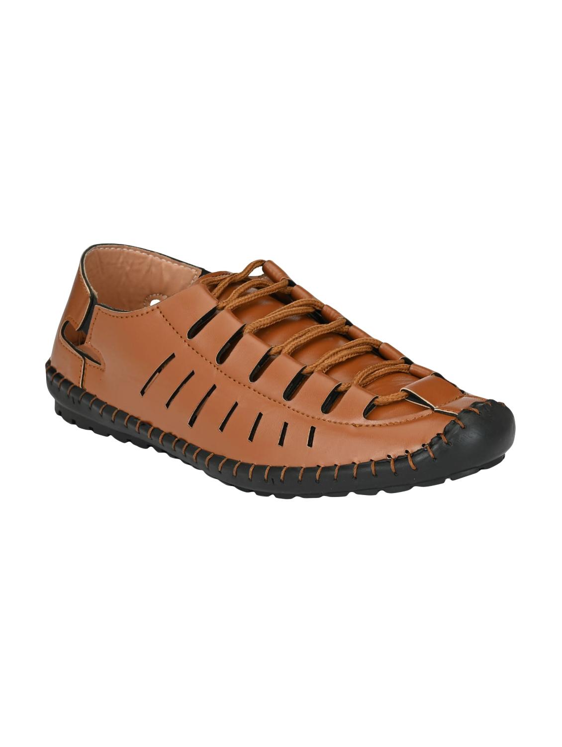 tan leatherette slip on sandals - 16644006 - Zoom Image - 1