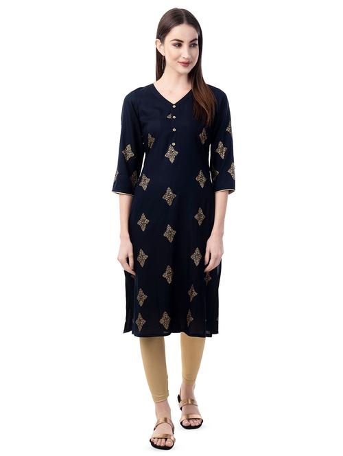 gold print straight kurta - 16644148 - Very Small Image - 1