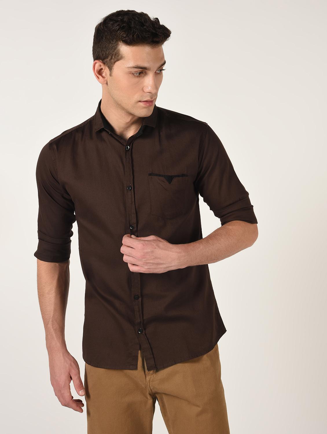 brown solid casual shirt - 16644656 - Zoom Image - 1