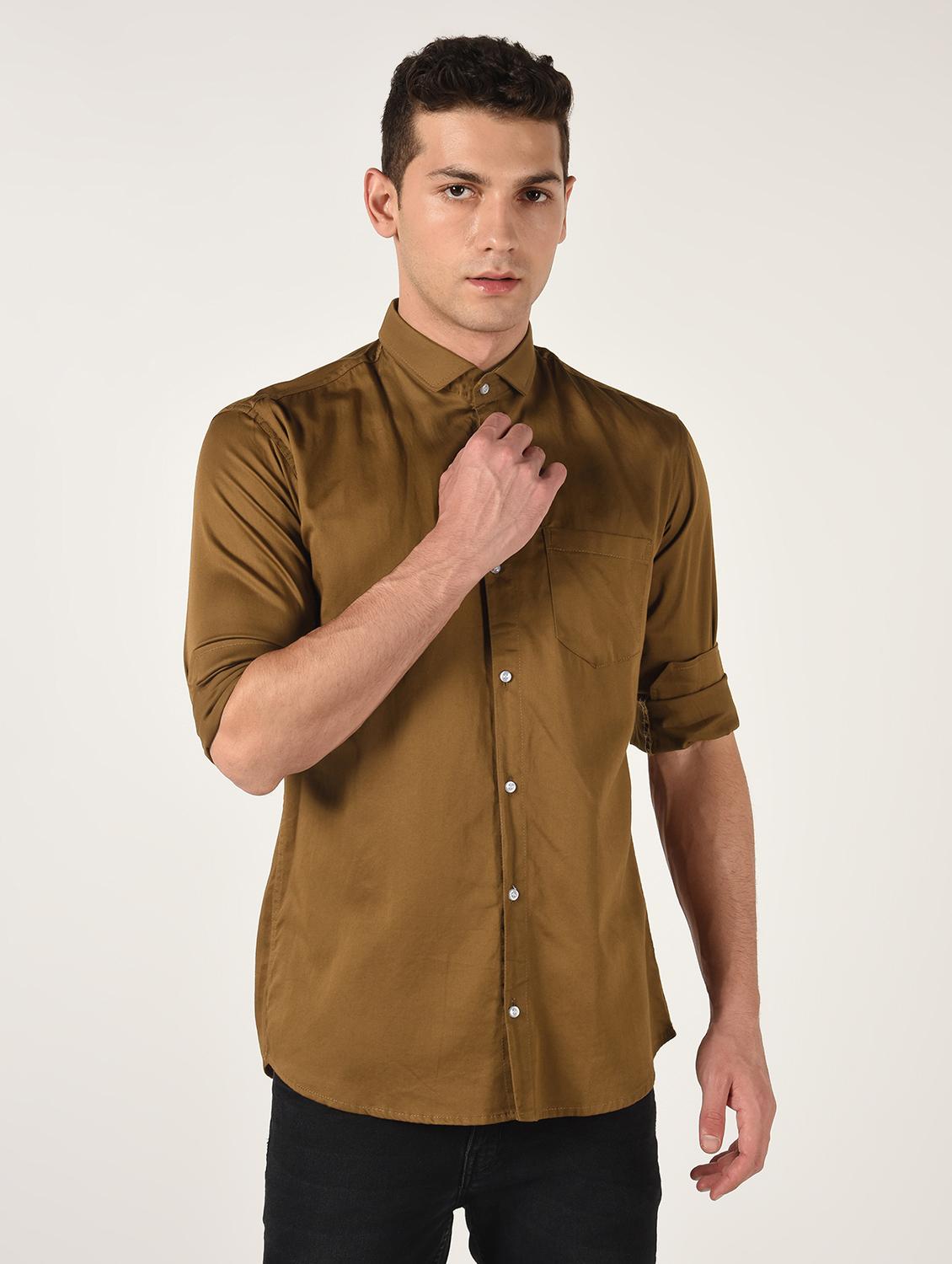 brown solid casual shirt - 16644702 - Zoom Image - 1