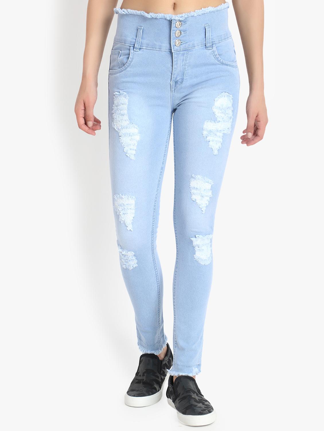 button detail distressed jeans - 16644882 - Zoom Image - 1