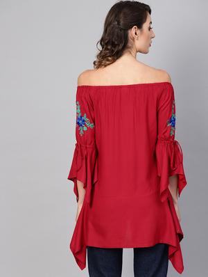 off shoulder embroidered asymmetric top - 16645018 - Standard Image - 4