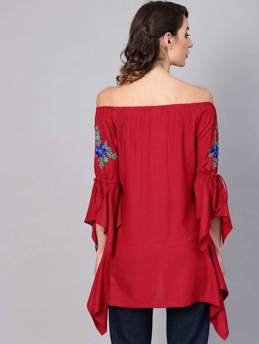 off shoulder embroidered asymmetric top - 16645018 - Zoom Image - 4
