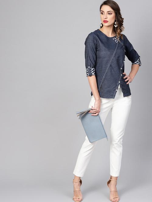 button detail denim top - 16645021 - Standard Image - 1