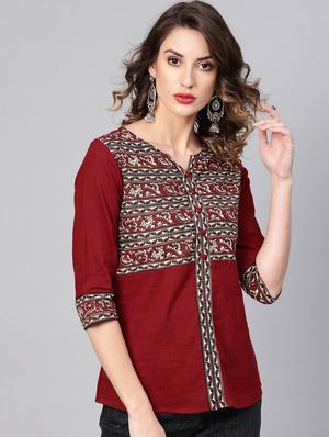 notch neck printed top - 16645022 - Standard Image - 2