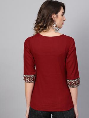notch neck printed top - 16645022 - Standard Image - 4