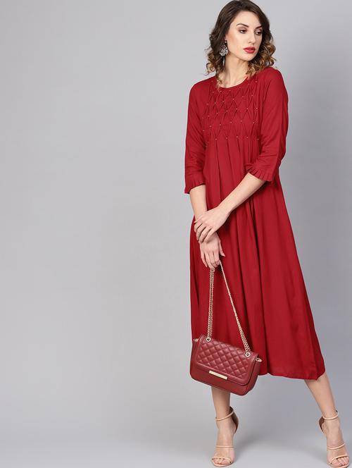pintucks solid a-line dress - 16645240 - Standard Image - 1