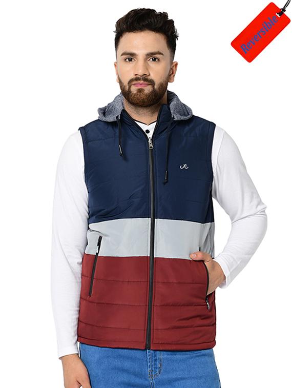 navy blue color block reversible quilted jacket - 16645382 - Zoom Image - 1