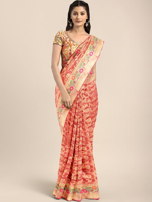 self-deign banarasi saree with blouse - 16645640 - Standard Image - 1
