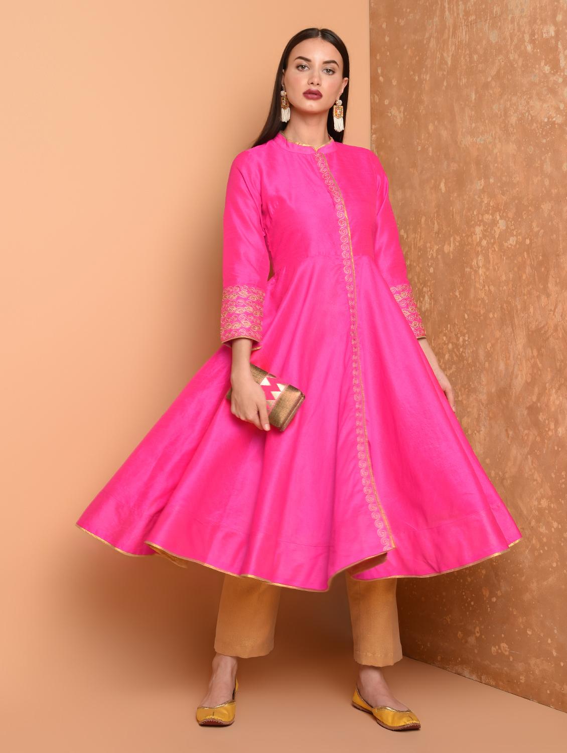 embroidered solid kurta with pant set - 16645789 - Zoom Image - 1