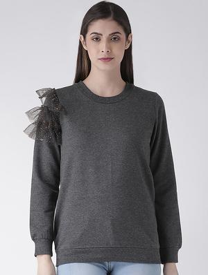 frill detail solid sweatshirt - 16645809 - Standard Image - 2