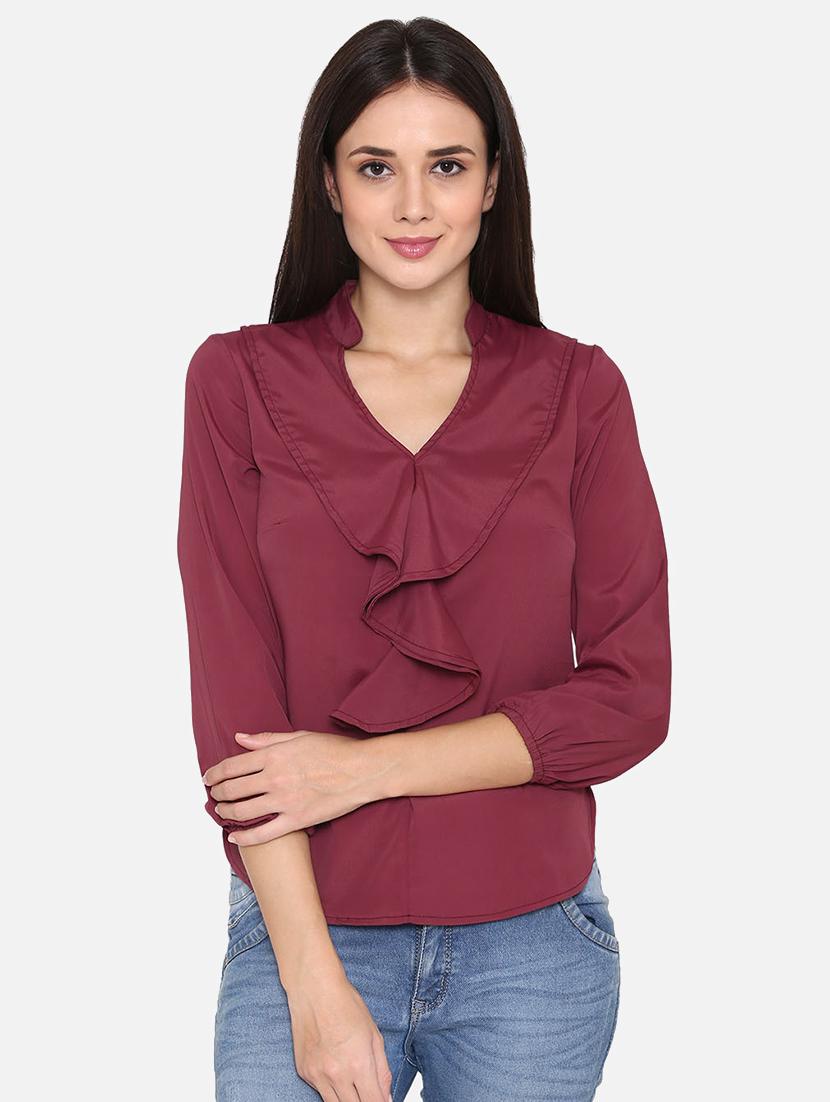 notch neck ruffle detail top - 16645883 - Zoom Image - 1