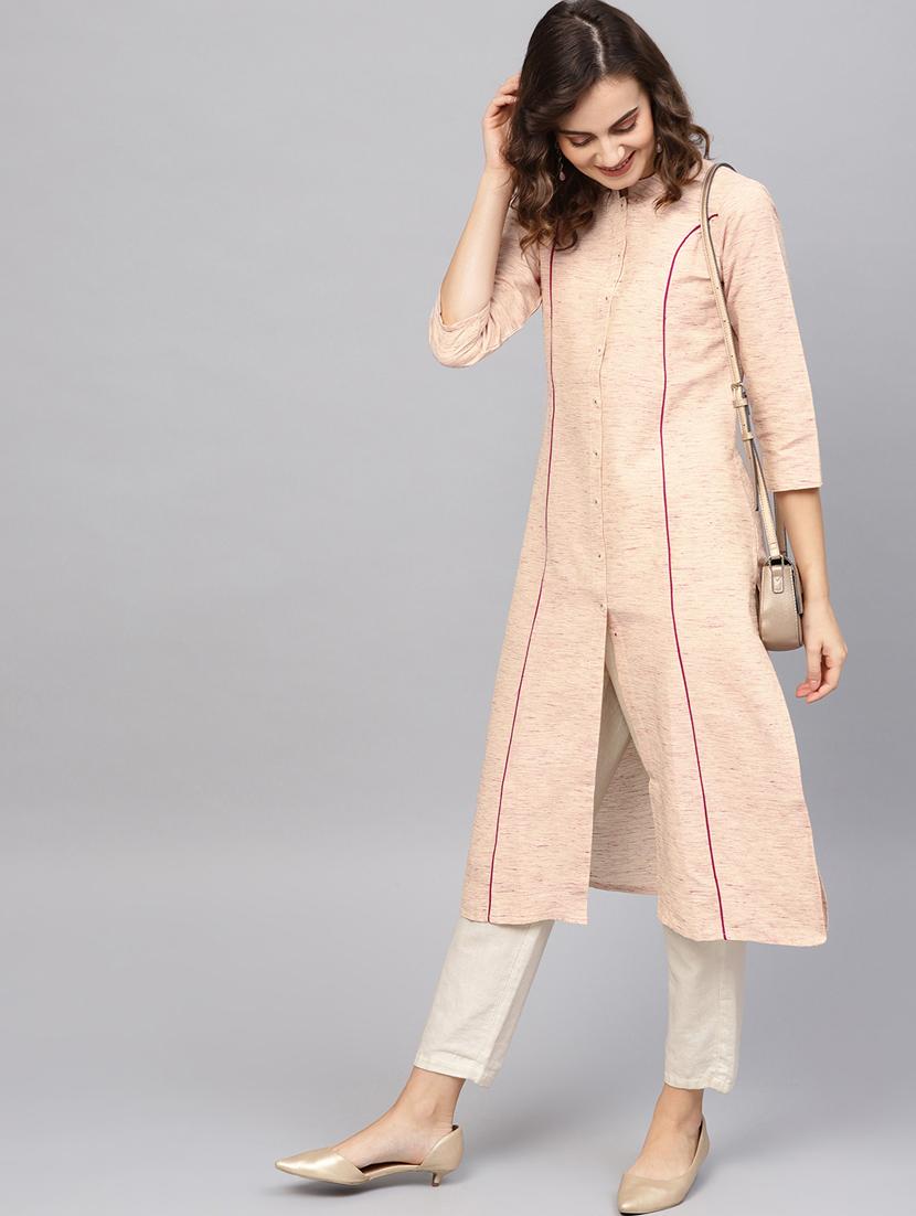 contrast piping straight kurta - 16645940 - Zoom Image - 1
