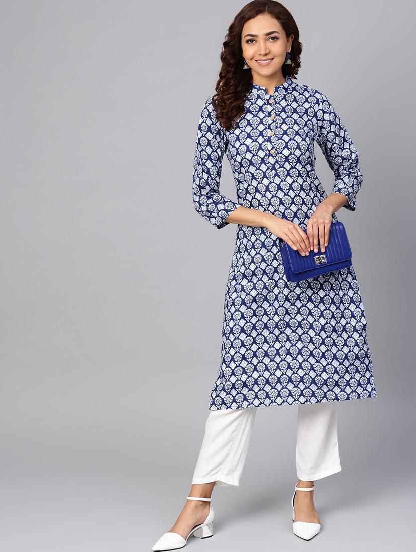 indigo straight kurta - 16645968 - Zoom Image - 1