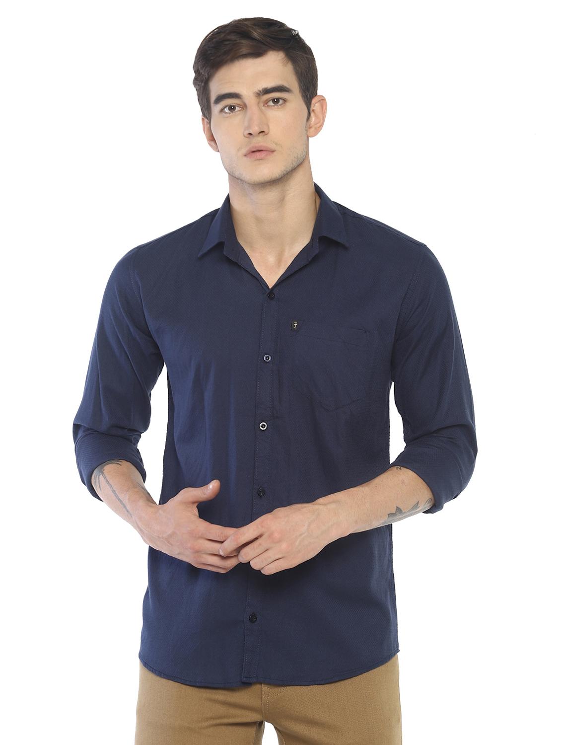 navy blue solid casual shirt - 16646193 - Zoom Image - 1