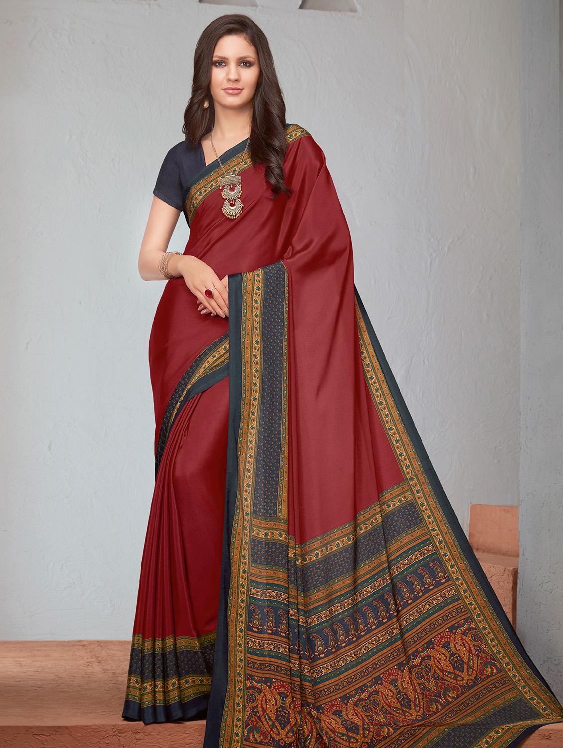 paisley bordered printed saree with blouse - 16646394 - Zoom Image - 1