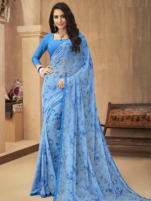 floral printed saree with blouse - 16646502 - Standard Image - 1