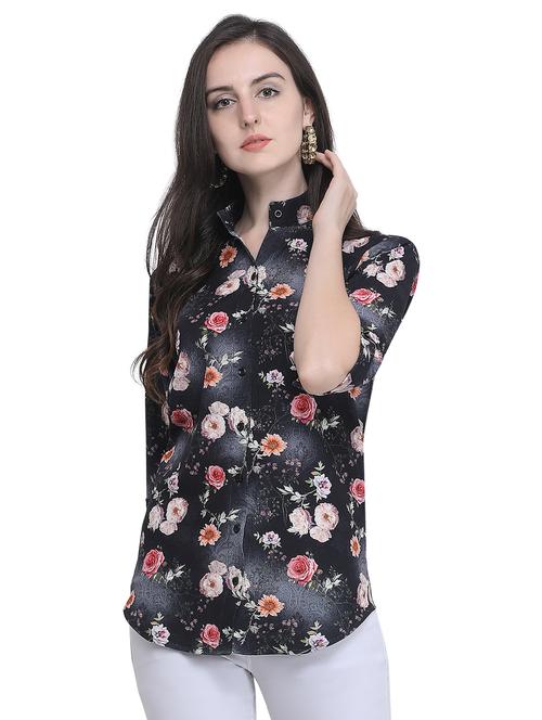 mandarin neck floral shirt - 16646866 - Standard Image - 1
