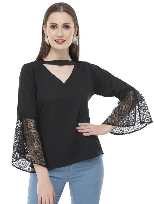laced bell sleeved choker neck top - 16646891 - Standard Image - 1