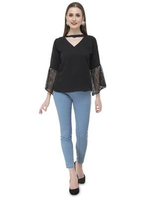 laced bell sleeved choker neck top - 16646891 - Standard Image - 4