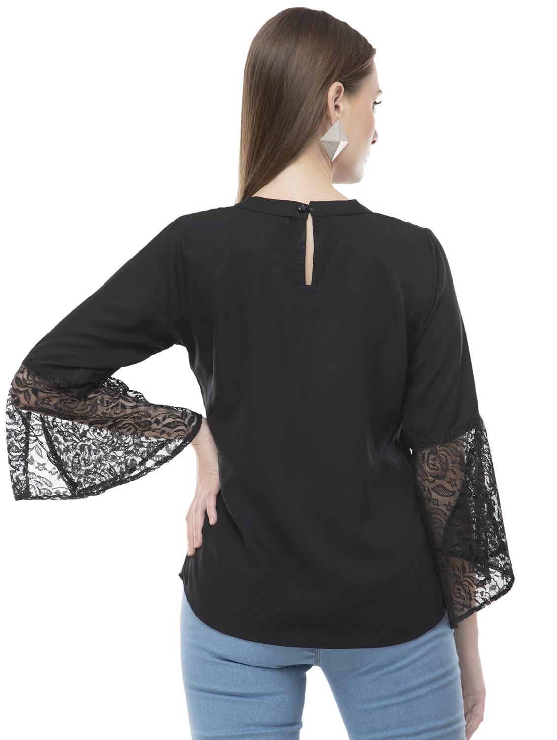 laced bell sleeved choker neck top - 16646891 - Zoom Image - 3