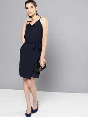 tie front solid belted dress - 16649223 - Standard Image - 4