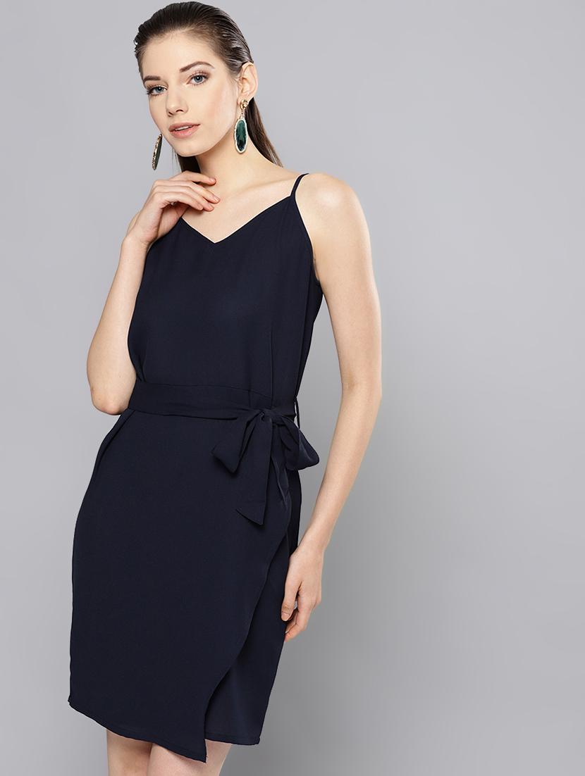tie front solid belted dress - 16649223 - Zoom Image - 1