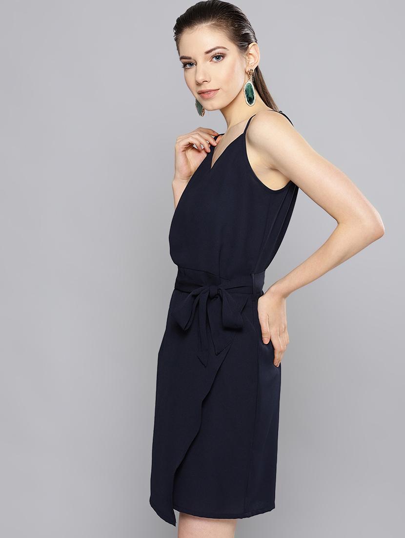 tie front solid belted dress - 16649223 - Zoom Image - 2