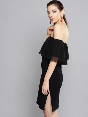 off shoulder solid bodycon dress - 16649227 - Standard Image - 2