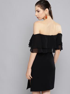 off shoulder solid bodycon dress - 16649227 - Standard Image - 3
