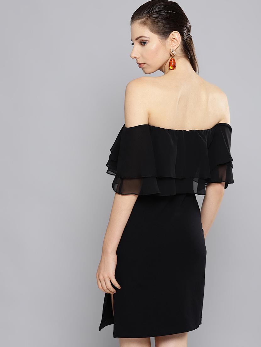 off shoulder solid bodycon dress - 16649227 - Zoom Image - 3