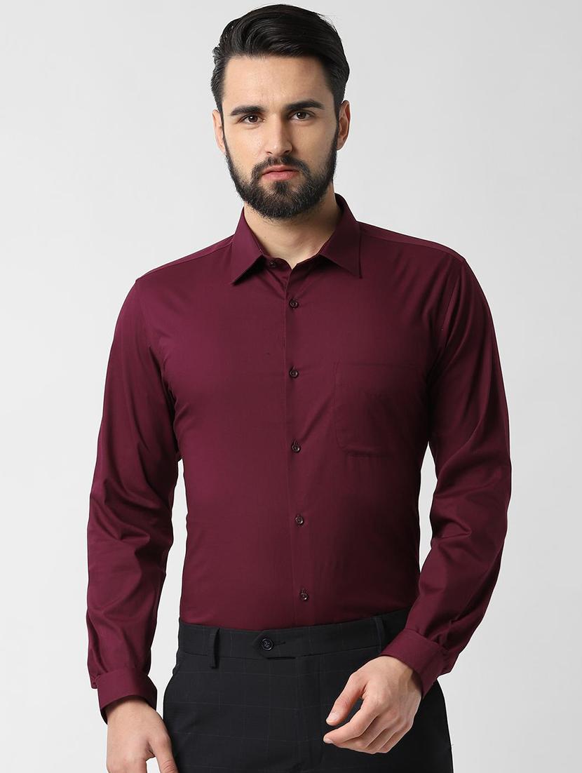 maroon solid formal shirt - 16649276 - Zoom Image - 1