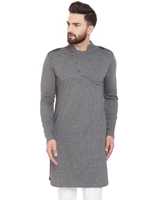 grey solid long kurta - 16649304 - Standard Image - 1