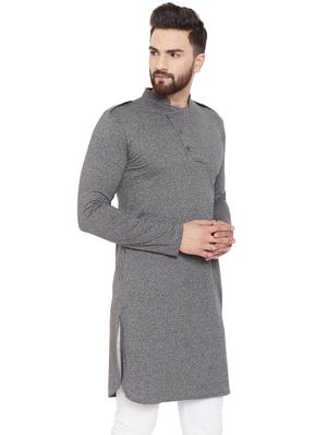 grey solid long kurta - 16649304 - Standard Image - 2