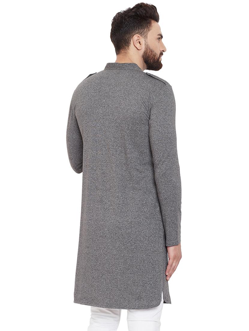grey solid long kurta - 16649304 - Zoom Image - 3