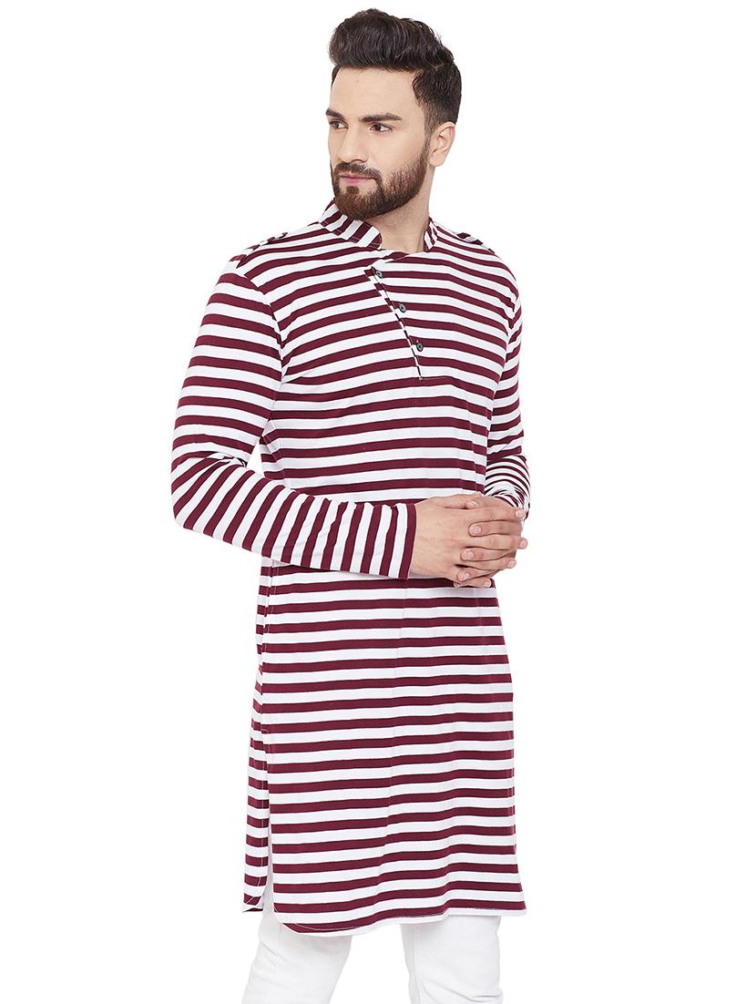 brown striped long kurta - 16649305 - Zoom Image - 2
