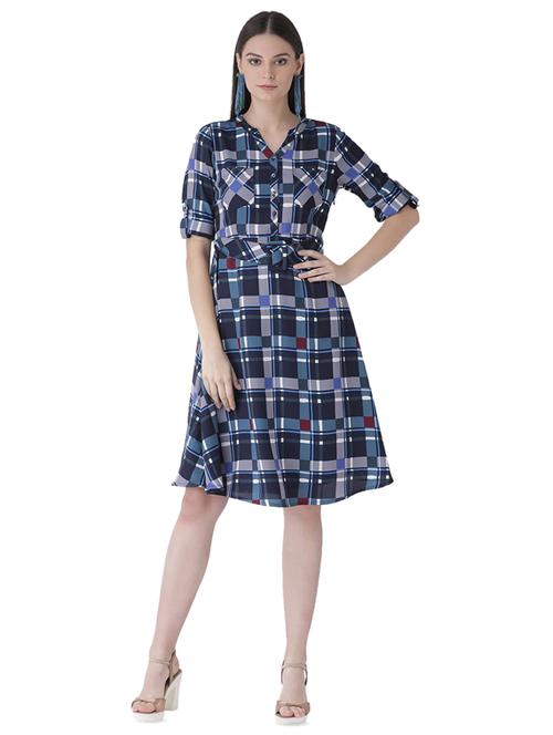 mandarin checkered a-line dress - 16649441 - Standard Image - 1