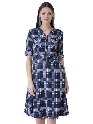 mandarin checkered a-line dress - 16649441 - Standard Image - 2